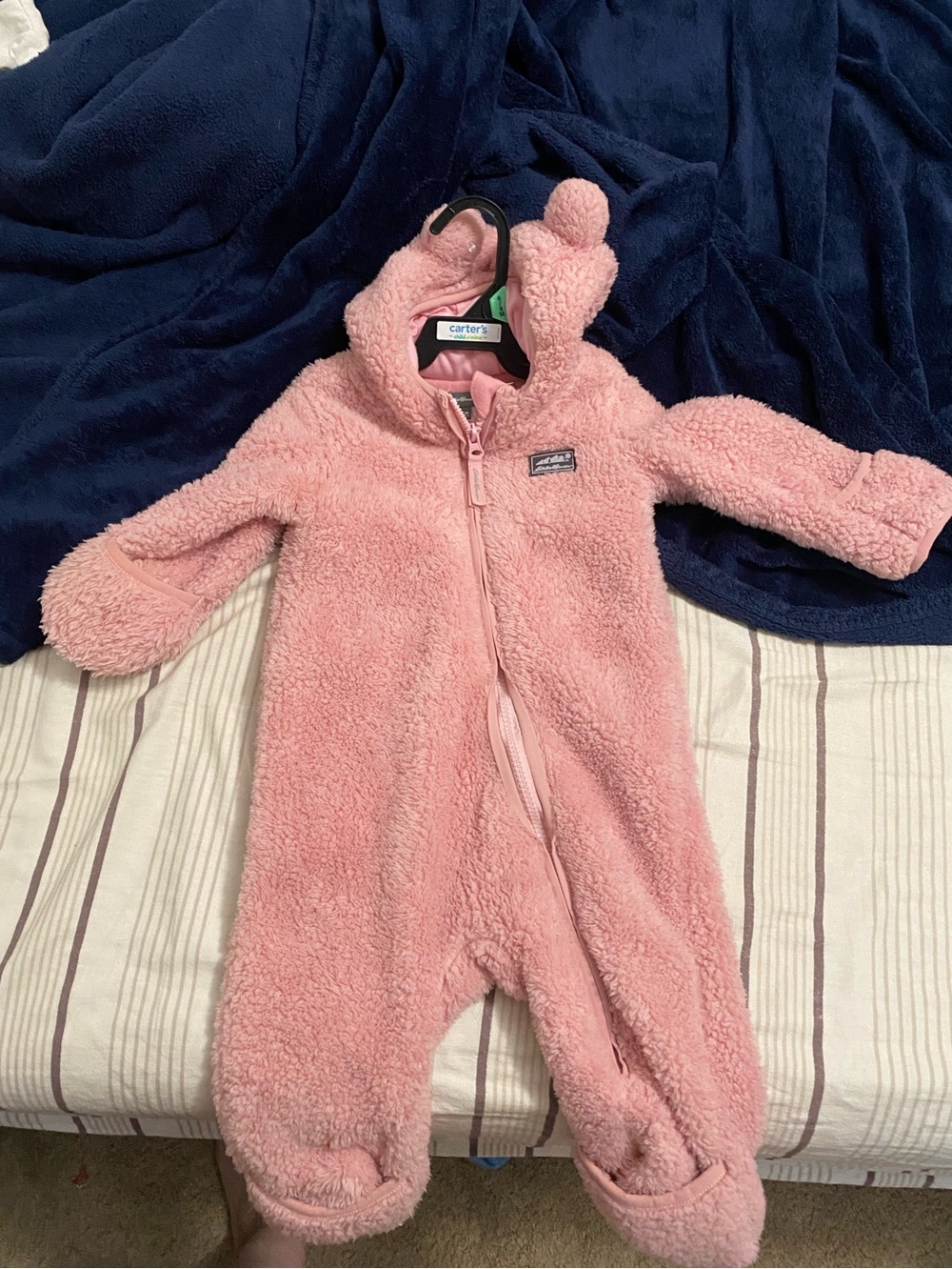 Eddie Bauer Pink Fleece Hooded Baby One-Piece